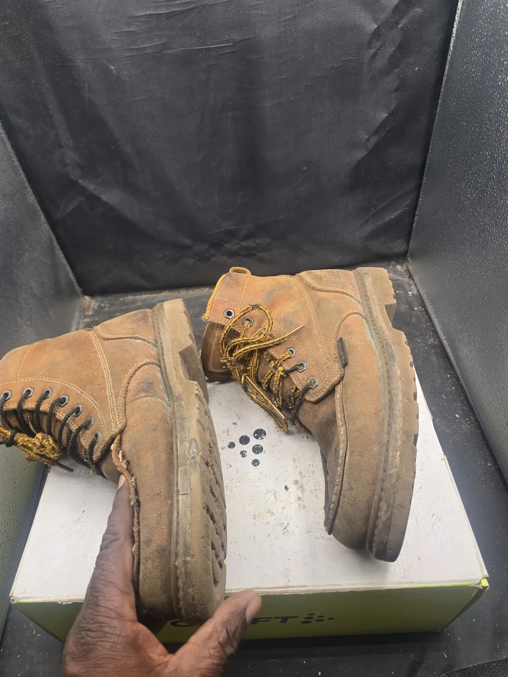 Craft Men's Brown Work Boots with Orange Collar and Yellow Accent Laces